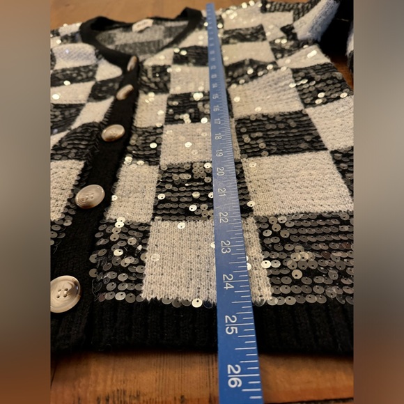 BiBi Black and White Checkered Sequin Cardigan - Picture 5 of 10